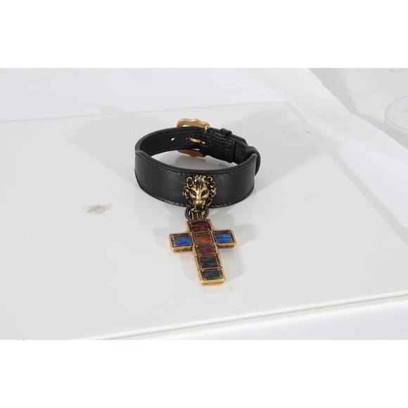 GUCCI Leather Lion Head & Jewel Toned Cross Gold-Tone Bracelet - Picture 5 of 5